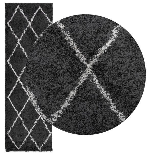 vidaXL Shaggy Rug PAMPLONA High Pile Modern Black and Cream 80x250 cm
