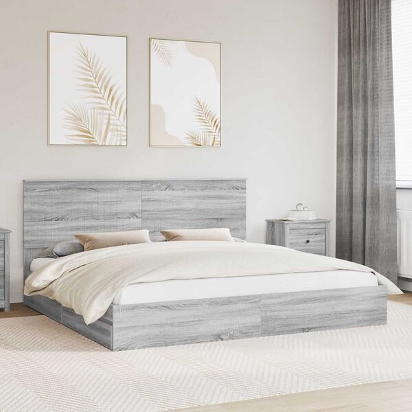 vidaXL Storage Bed Grey Sonoma 200 x 200 cm Engineered Wood