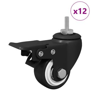 vidaXL Casters 12 pcs Black M6 x 37 mm Iron and Nylon