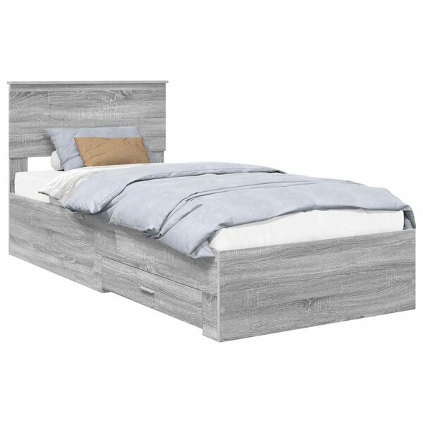vidaXL Bed Frame with Drawer Grey Sonoma 90 x 200 cm Engineered Wood