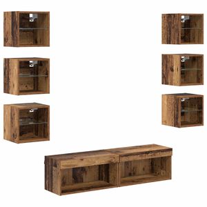 vidaXL TV Cabinet 8 pcs 60 x 30 x 30 cm Old Wood Glass
