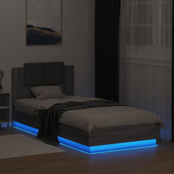 vidaXL Bed Frame with LED without Mattress Grey Sonoma 90x200 cm