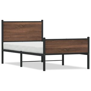 vidaXL Metal Bed Frame without Mattress Brown Oak 75x190 cm Small Single