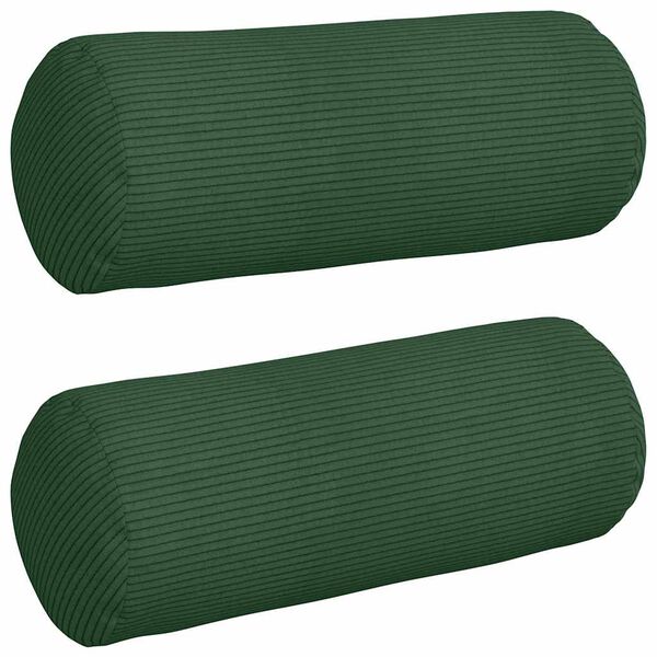 vidaXL Bolster Pillows 2 pcs Dark Green Ø 15 x 40 cm Corduroy Fabric