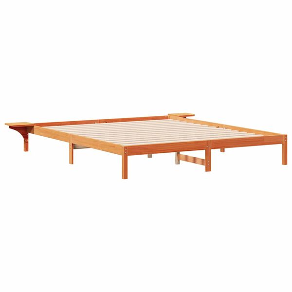 vidaXL Bed Frame with Side Tables Wax Brown 200 x 210 cm