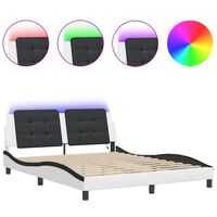 vidaXL Bed Frame with LED Lights White and Black 160x200 cm Faux Leather