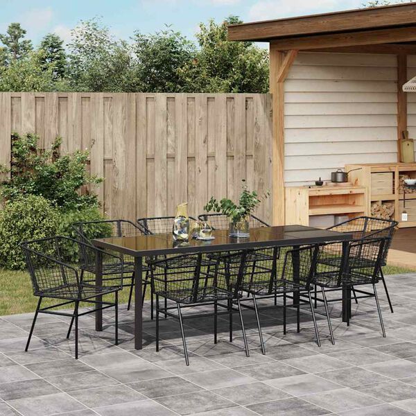 vidaXL Garden Dining Set 9 pcs Black Poly Rattan
