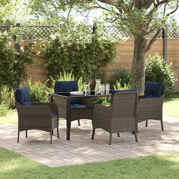 vidaXL Garden Dining Set with Cushion 5 pcs Grey Poly Rattan