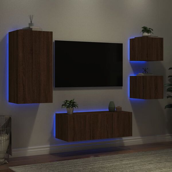vidaXL 5 Piece TV Wall Units with LED Brown Oak Engineered Wood