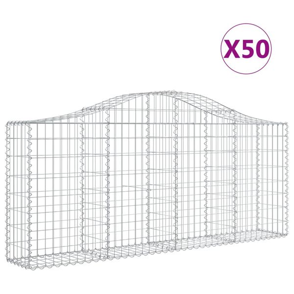 vidaXL Arched Gabion Baskets 50 pcs 200x30x80/100 cm Galvanised Iron