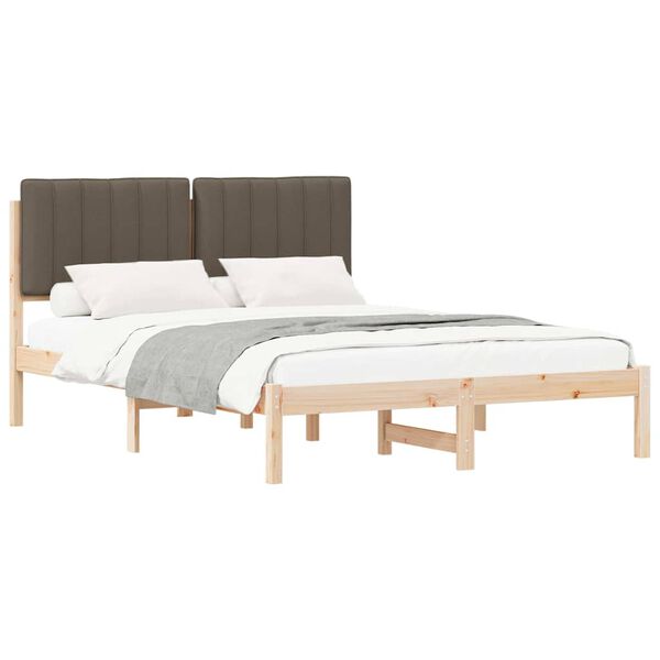 vidaXL Bed Frame with Upholstered Headboard Taupe 135 x 190 cm