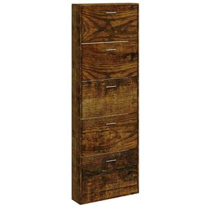 vidaXL Shoe Cabinet Smoked Oak 59x17x169 cm Engineered Wood