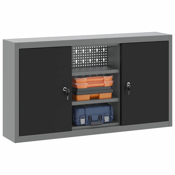 vidaXL Tool Cabinet with Shelf Black and Grey 100 x 20 x 55 cm
