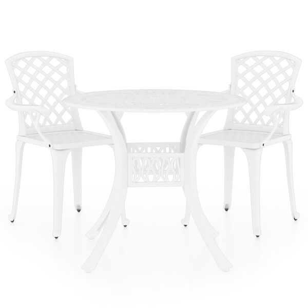 vidaXL 3 Piece Bistro Set Cast Aluminium White