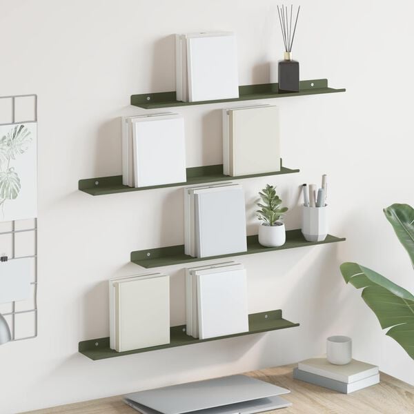 vidaXL Floating Shelf 4 pcs Olive Green 60 x 8.5 x 2.5 cm Steel
