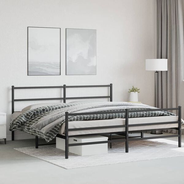 vidaXL Metal Bed Frame without Mattress with Footboard&nbsp;Black 180x200cm