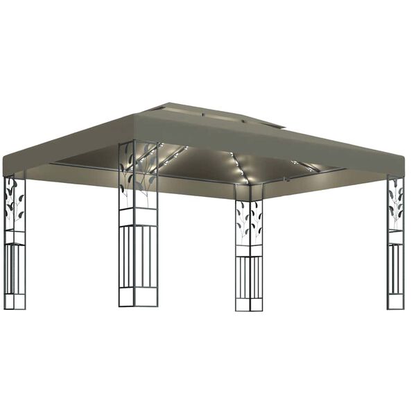 vidaXL Gazebo with Double Roof&LED String Lights 3x4 m Taupe