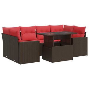 vidaXL 7 Piece Garden Sofa Set with Cushions Brown Poly Rattan Acacia