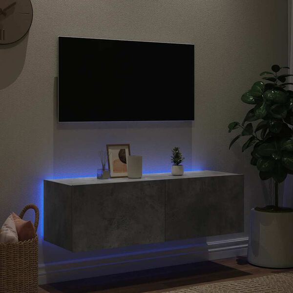 vidaXL TV Wall Cabinet with LED Lights Concrete Grey 100x35x31 cm