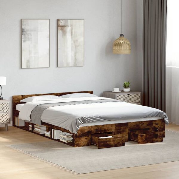 vidaXL Bed Frame with Drawers without Mattress Smoked Oak 140x190 cm