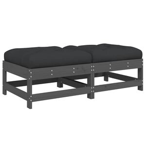 vidaXL Garden Footstools with Cushions 2pcs Grey Solid Wood Pine