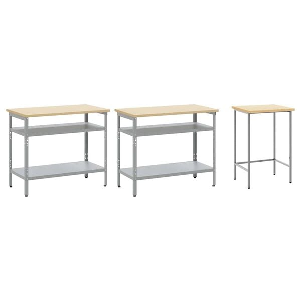 vidaXL Work Bench Set with Shelf with Storage 3 pcs Grey Steel