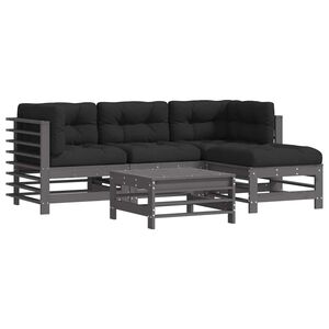 vidaXL 5 Piece Garden Lounge Set with Cushions Grey Solid Wood