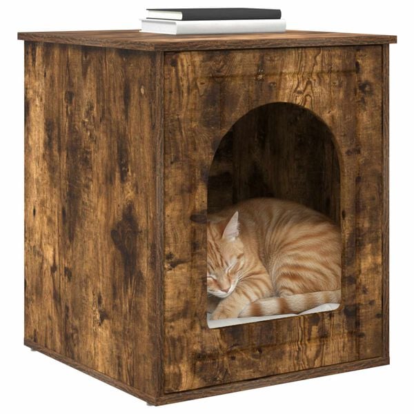 vidaXL Cat House Smoked Oak 53 x 52 x 62 cm Engineered Wood