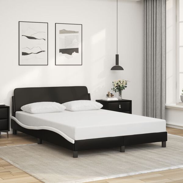 vidaXL Bed Frame "Dover" Black and White 135x190 cm Double Faux Leather