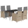 vidaXL 5 Piece Garden Dining Set with Cushions Beige Poly Rattan