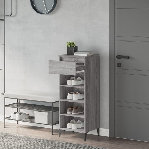 vidaXL Shoe Rack Grey Sonoma 40x36x105 cm Engineered Wood
