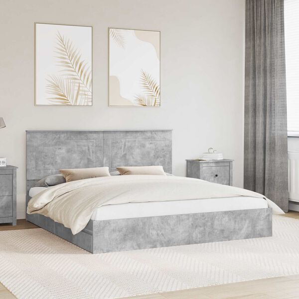 vidaXL Storage Bed Concrete Grey 180 x 200 cm Engineered Wood