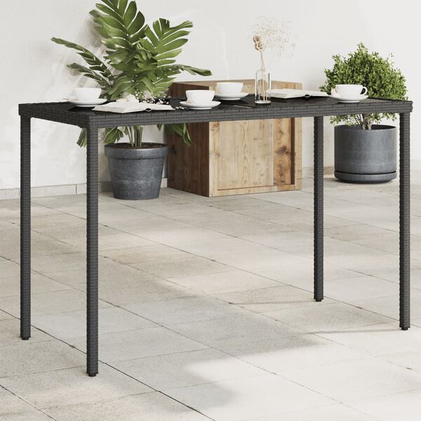 vidaXL Garden Table with Glass Top Black 115x54x74 cm Poly Rattan