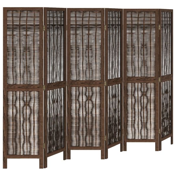 vidaXL Room Divider 6 Panels Dark Brown Solid Wood Paulownia