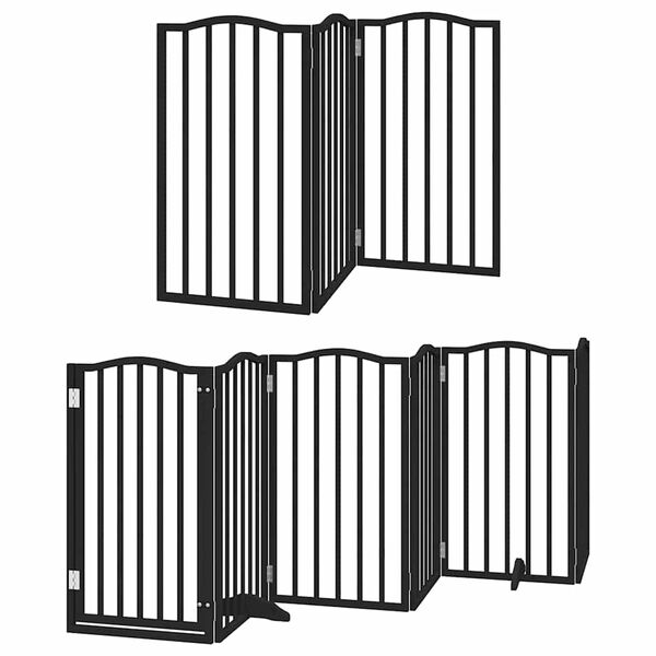 vidaXL Dog Gate with Door Foldable 9 Panels Black 450 cm Poplar Wood