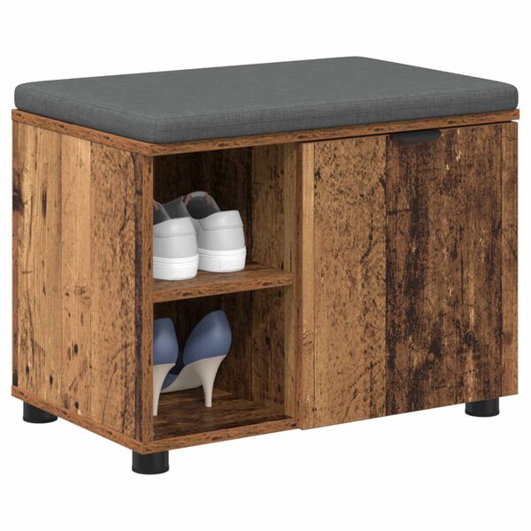 vidaXL Hall Bench Old Wood 60 x 38 x 46 cm Engineered Wood and Fabric