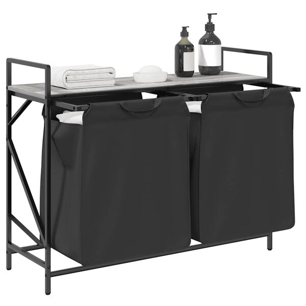 vidaXL Laundry Basket 2 Compartments with Shelf Grey Sonoma