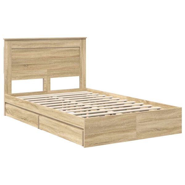 vidaXL Storage Bed with Drawer Sonoma Oak 120 x 200 cm Engineered Wood