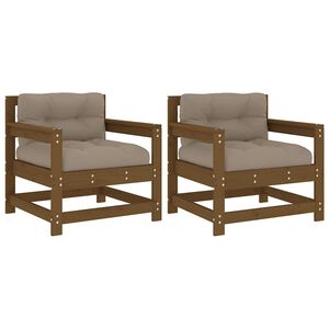 vidaXL Garden Chairs with Cushions 2 pcs Honey Brown Solid Wood Pine