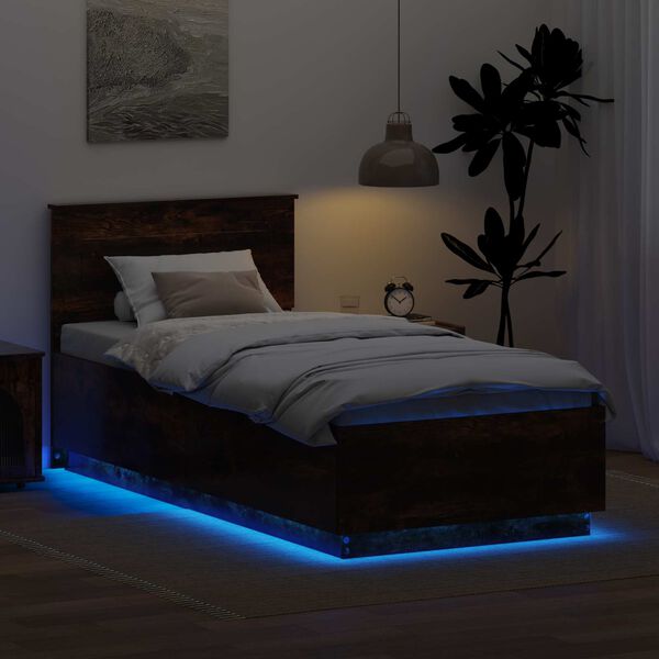 vidaXL Bed Frame with Headboard Smoked Oak 70 x 190 cm Engineered Wood