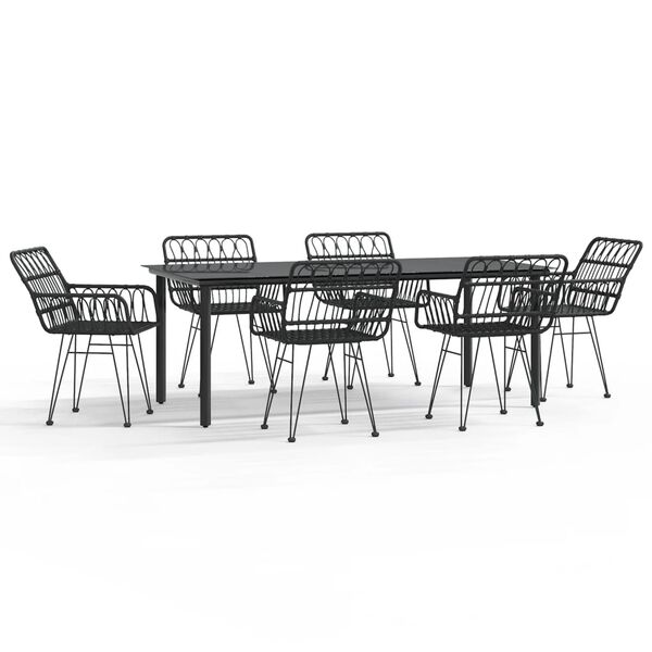 vidaXL 7 Piece Garden Dining Set Black Poly Rattan