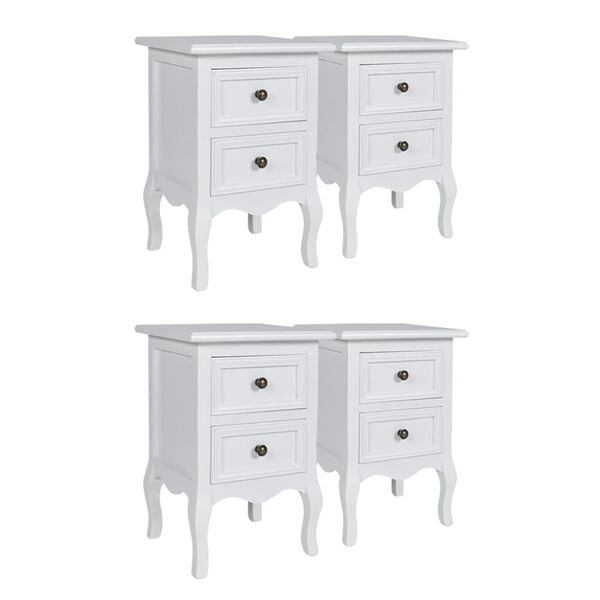 vidaXL Nightstands 4 pcs with 2 Drawers MDF White
