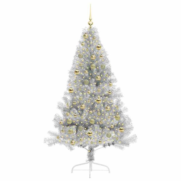 vidaXL Artificial Pre-lit Christmas Tree Silver 180 cm PET