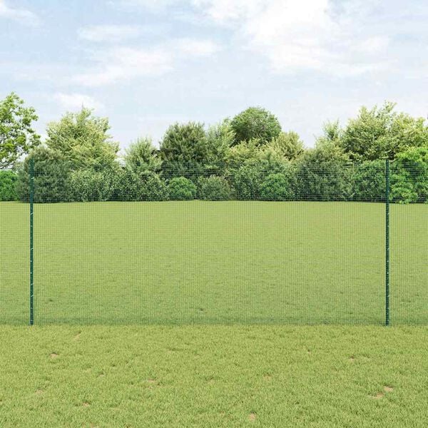 vidaXL Fence with Post Green 1.4 x 25 m Steel and PVC