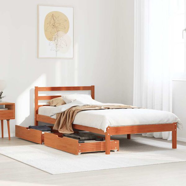vidaXL Bed Frame without Mattress Wax Brown 75x190 cm Small Single Solid Wood Pine