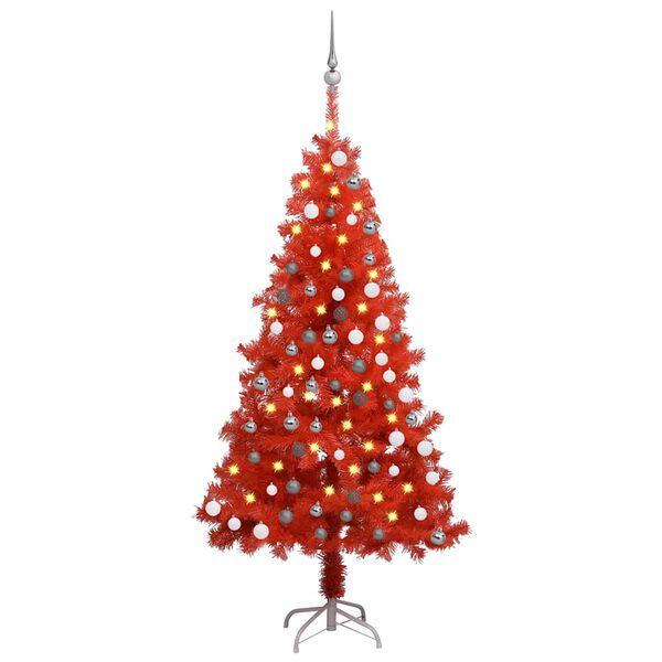 vidaXL Artificial Pre-lit Christmas Tree with Ball Set Red 120 cm PVC