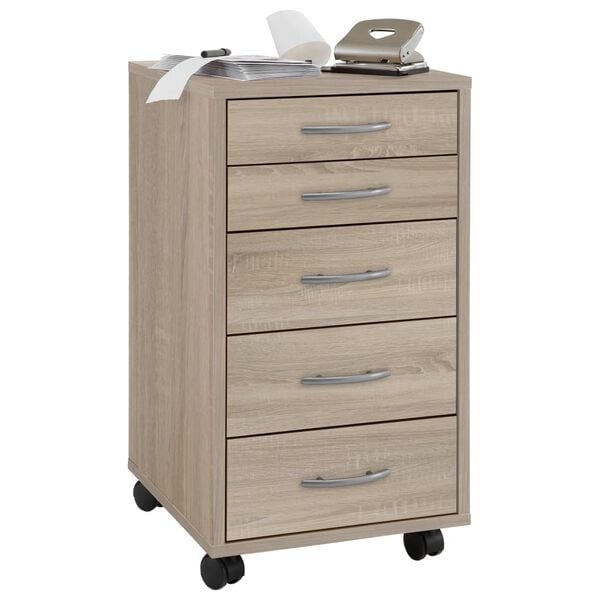 FMD Mobile 5 Drawer Cabinet Oak