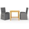 vidaXL 3 Piece Garden Dining Set with Cushions Grey Poly Rattan