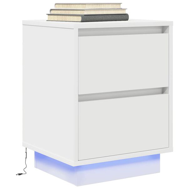 vidaXL Bedside Cabinet with LED Lights&nbsp;White 38x34x50 cm