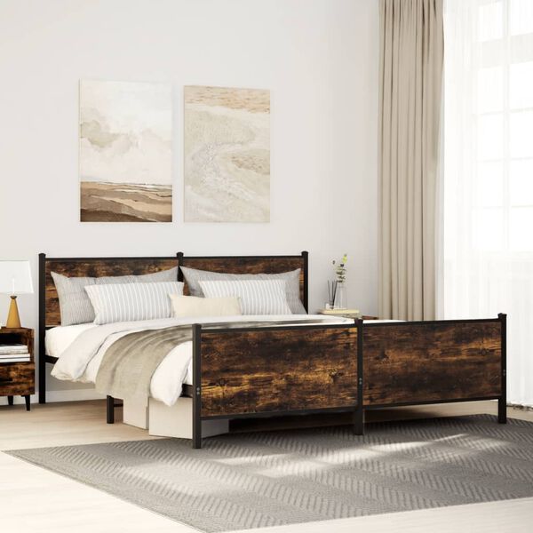 vidaXL Metal Bed Frame without Mattress Smoked Oak 180x200 cm Super King